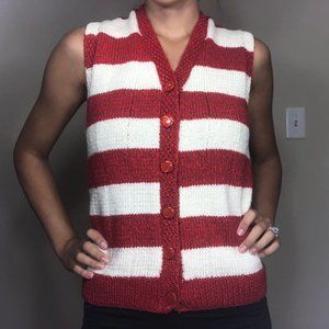 Red and white knitted sweater vest